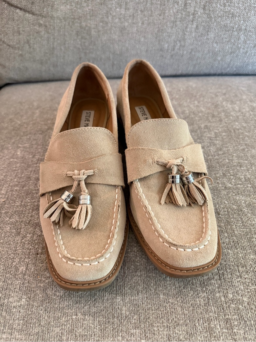 Steve Madden Beige Suede Tassel Loafers